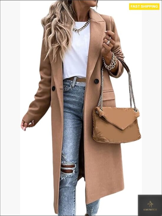 Jackets & Blazers - Classic Long Wool Pea Coat Notch Lapel Dressy Overcoat Fall Winter Chic